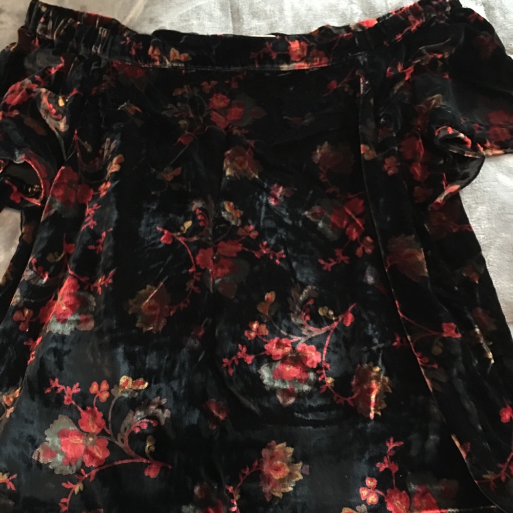 Loft Velvet Velour Off Shoulder Floral Top